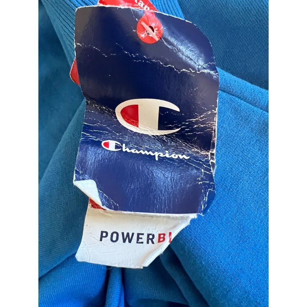 Champion Men's Powerblend Pullover Hoodie Hooded Sweatshirt Blue Script  -M - Picture 4 of 5